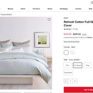 DKNY Donna Karan Refresh FULL/QUEEN DUVET COVER **ONLY** NO SHAMS